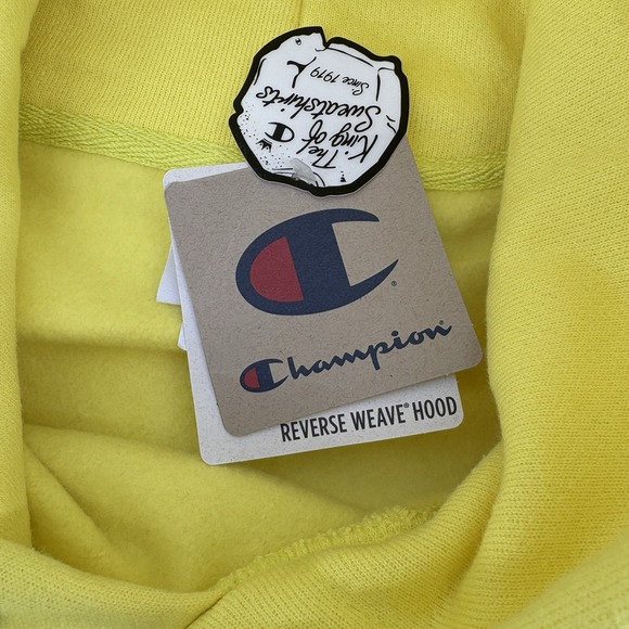 Champion Men's Large Chenille Reverse Weave Neon Yellow Blue Pink Sweatshirt - Picture 5 of 15